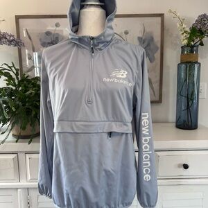 New Balance Sky Blue Half-Zip Hooded Running Windbreaker, Size L